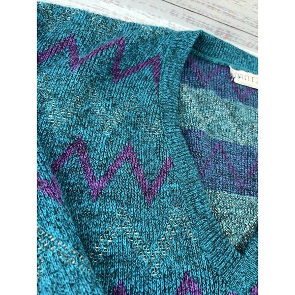 Vintage Knitted Geometric abstract patterned knit sweater Women's 1XB 90's 80's - Picture 11 of 12